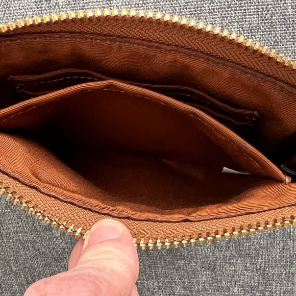 Coach Tan Brown Mini Purse Wristlet Gold Chain C Logo Coated Canvas Small Khaki - Picture 12 of 17